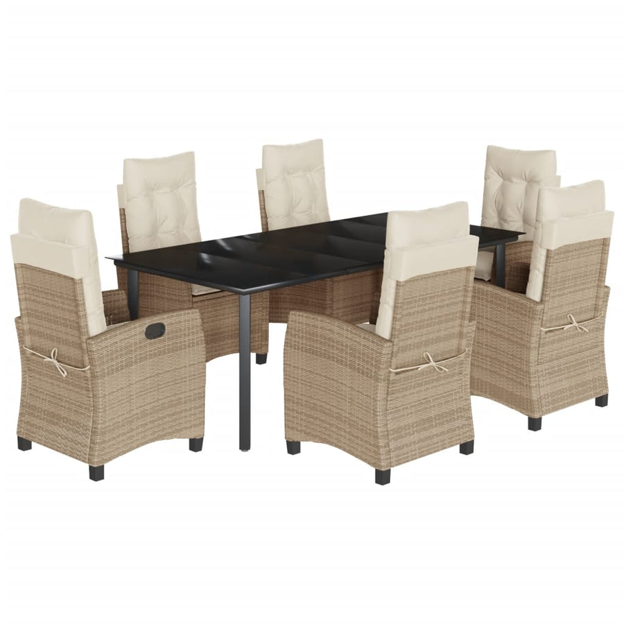 7-Delige Tuinset Met Kussens Poly Rattan Beige 6 200 cm tafellengte