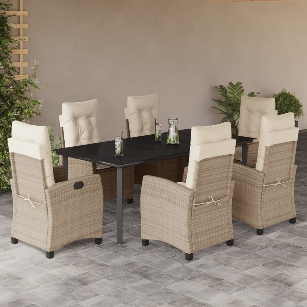 7-Delige Tuinset Met Kussens Poly Rattan Beige 6 200 cm tafellengte