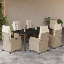 7-Delige Tuinset Met Kussens Poly Rattan Beige 6 200 cm tafellengte