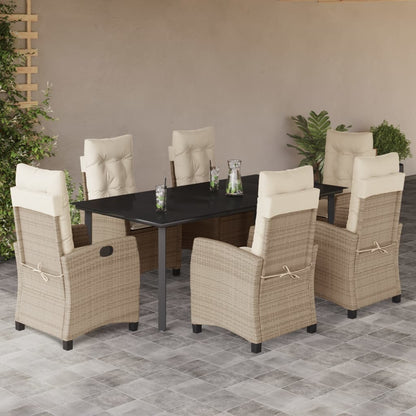 7-Delige Tuinset Met Kussens Poly Rattan Beige 6 200 cm tafellengte