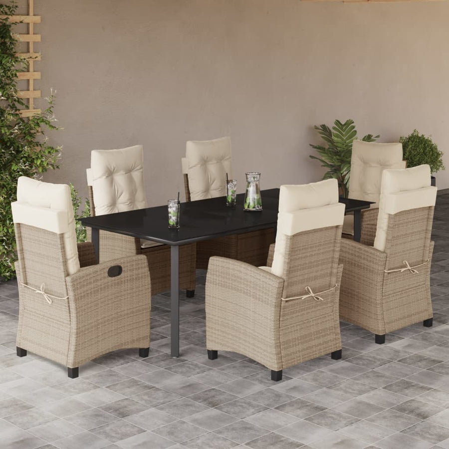 7-Delige Tuinset Met Kussens Poly Rattan Beige 6 200 cm tafellengte