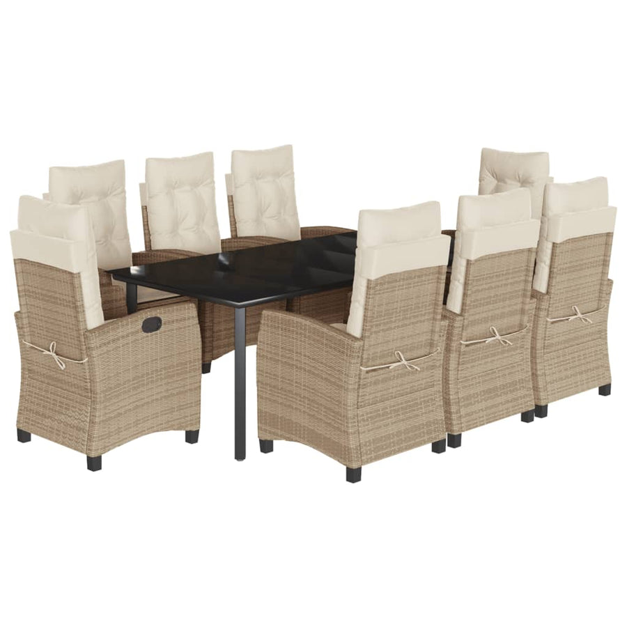 9-Delige Tuinset Met Kussens Poly Rattan Beige 8 200 cm tafellengte