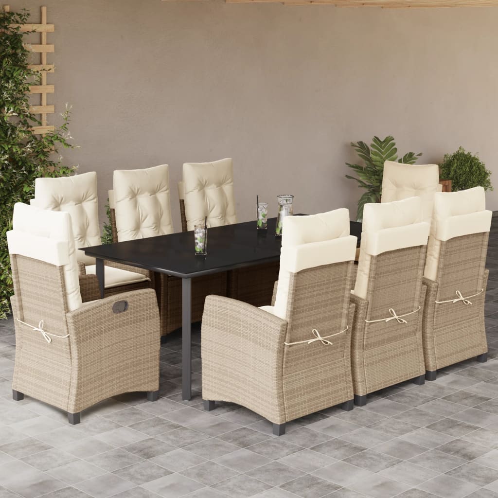 9-Delige Tuinset Met Kussens Poly Rattan Beige 8 200 cm tafellengte