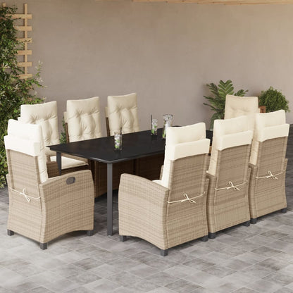 9-Delige Tuinset Met Kussens Poly Rattan Beige 8 200 cm tafellengte