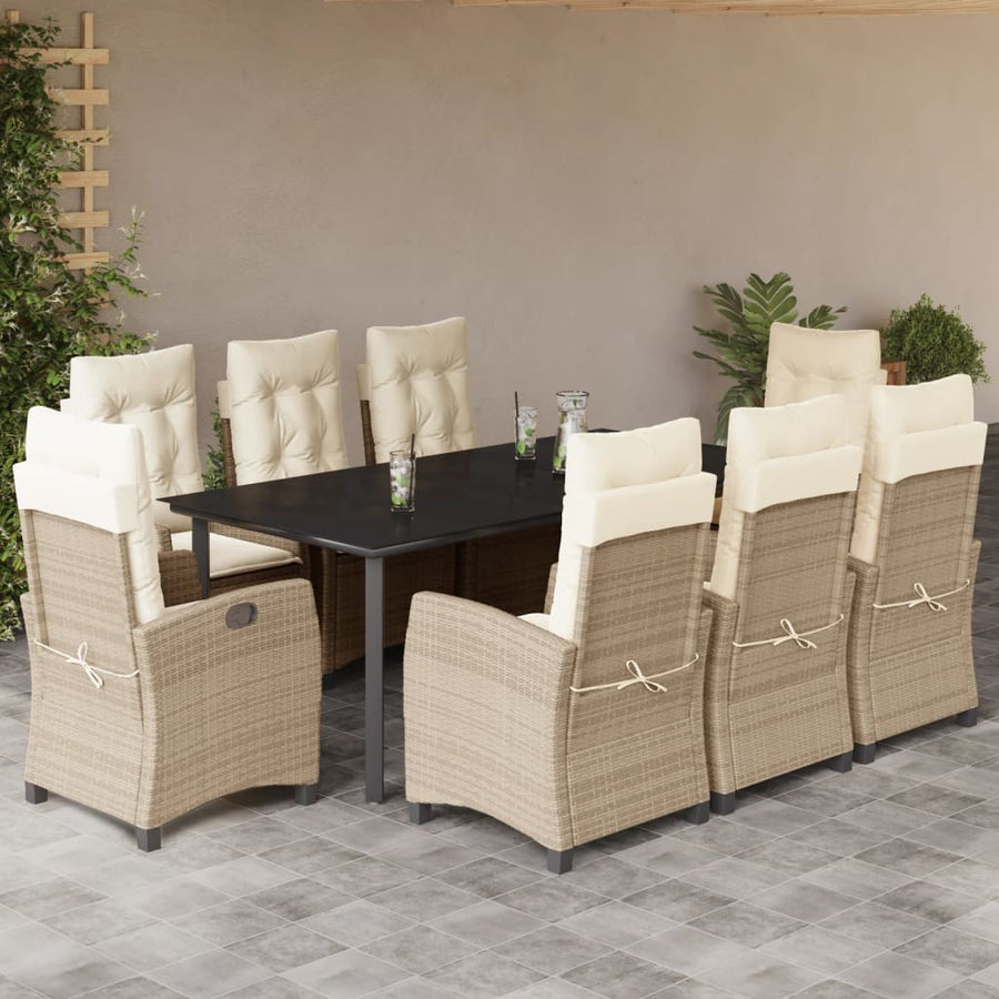 9-Delige Tuinset Met Kussens Poly Rattan Beige 8 200 cm tafellengte