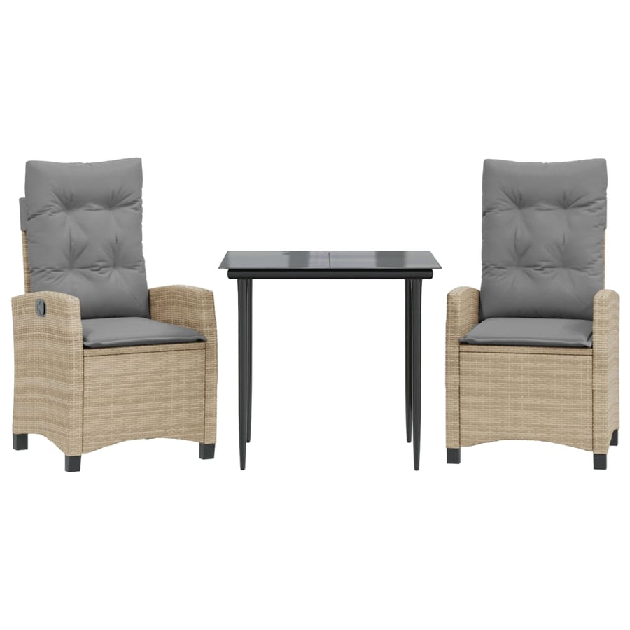 3-Delige Tuinset Met Kussens Poly Rattan Gemengd Beige