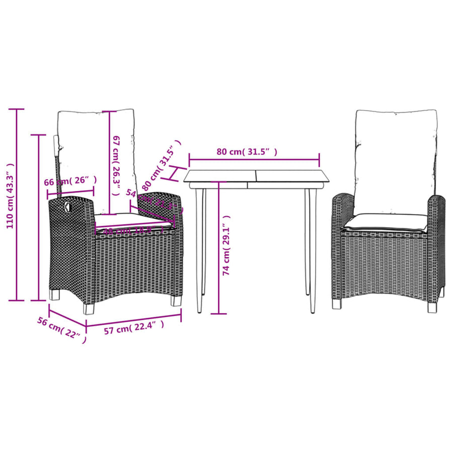 3-Delige Tuinset Met Kussens Poly Rattan Gemengd Beige