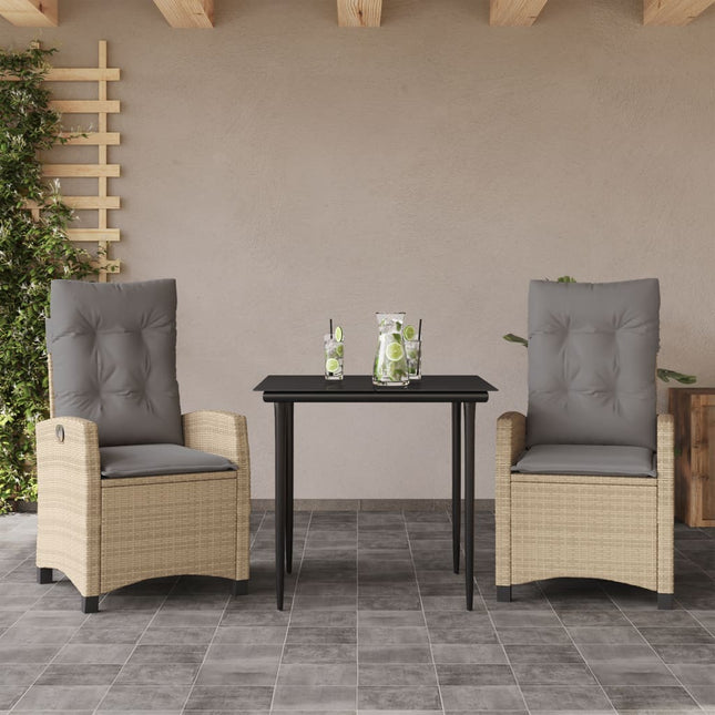 3-Delige Tuinset Met Kussens Poly Rattan Gemengd Beige