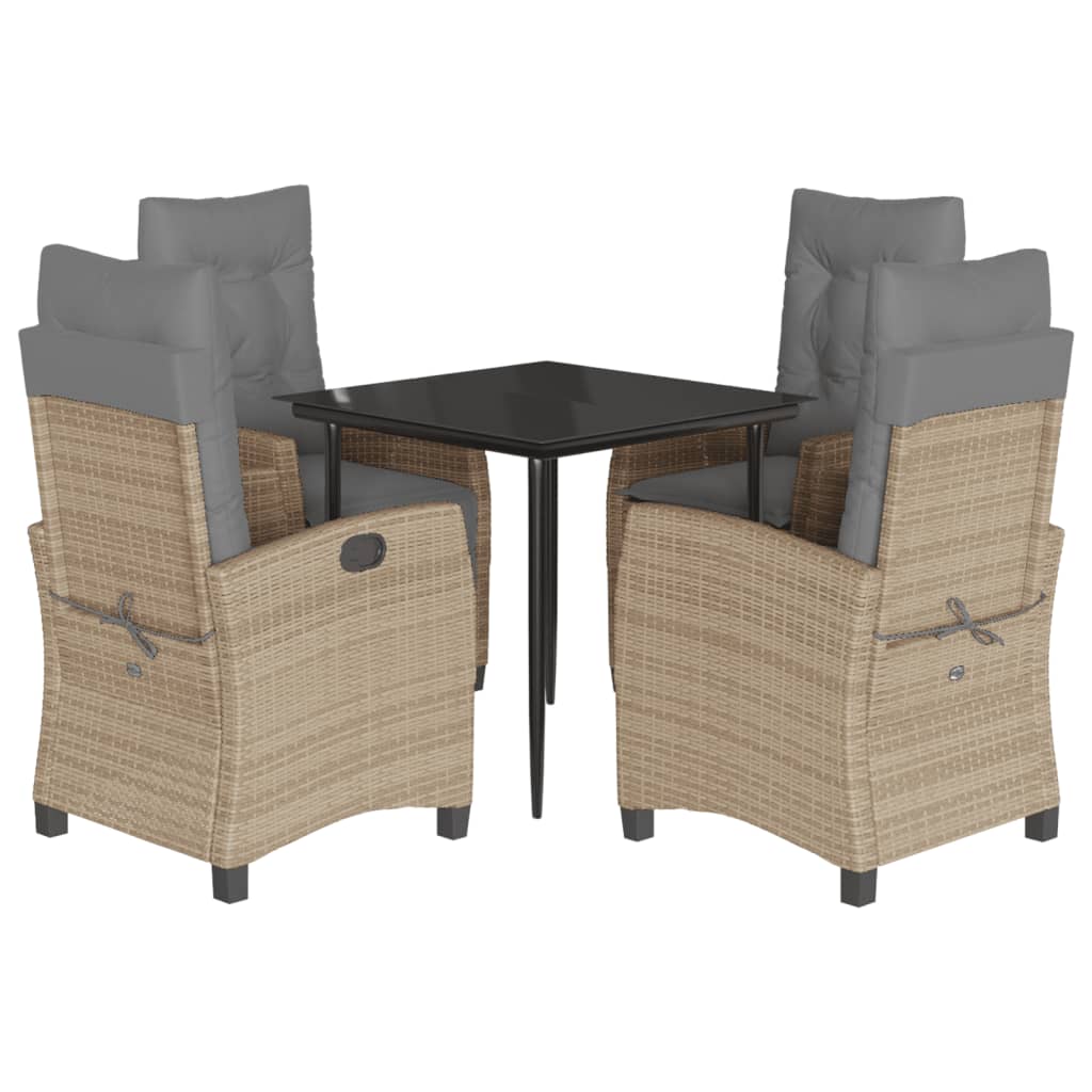 5-delige Tuinset met kussens poly rattan gemengd beige