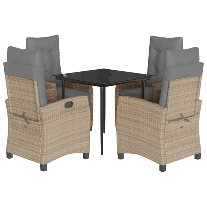 5-delige Tuinset met kussens poly rattan gemengd beige
