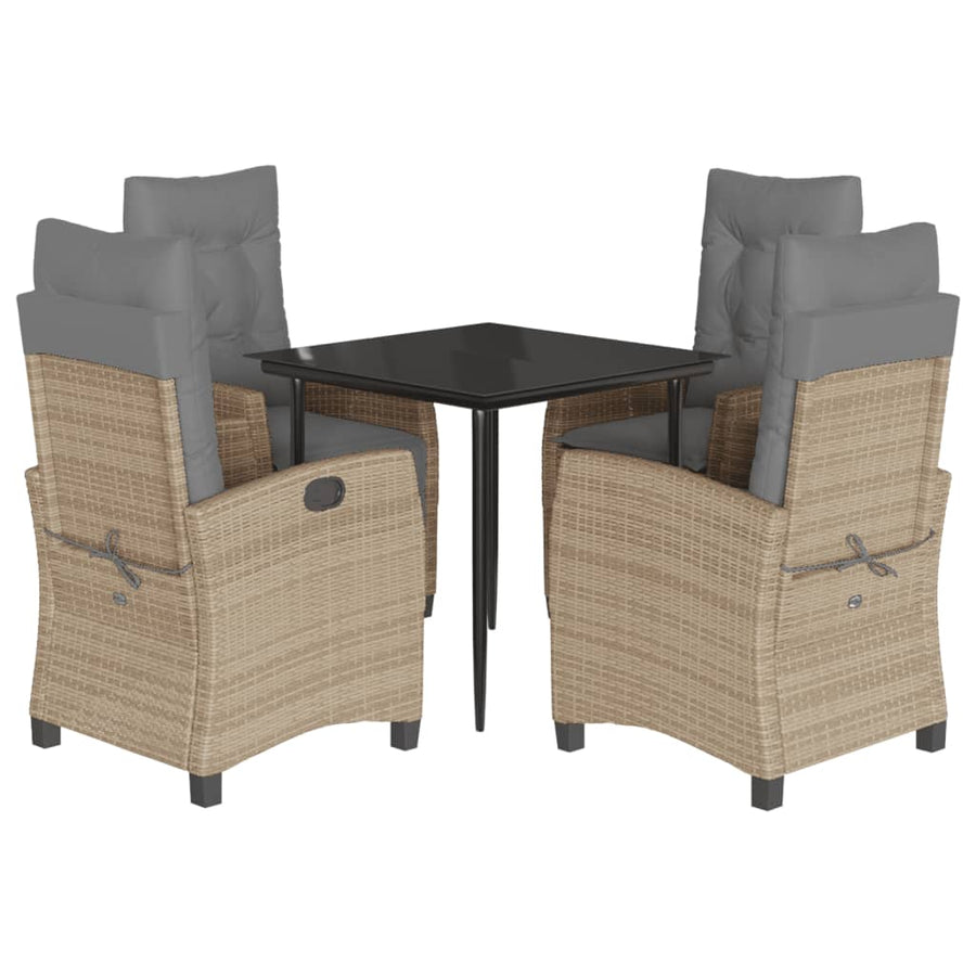 5-delige Tuinset met kussens poly rattan gemengd beige