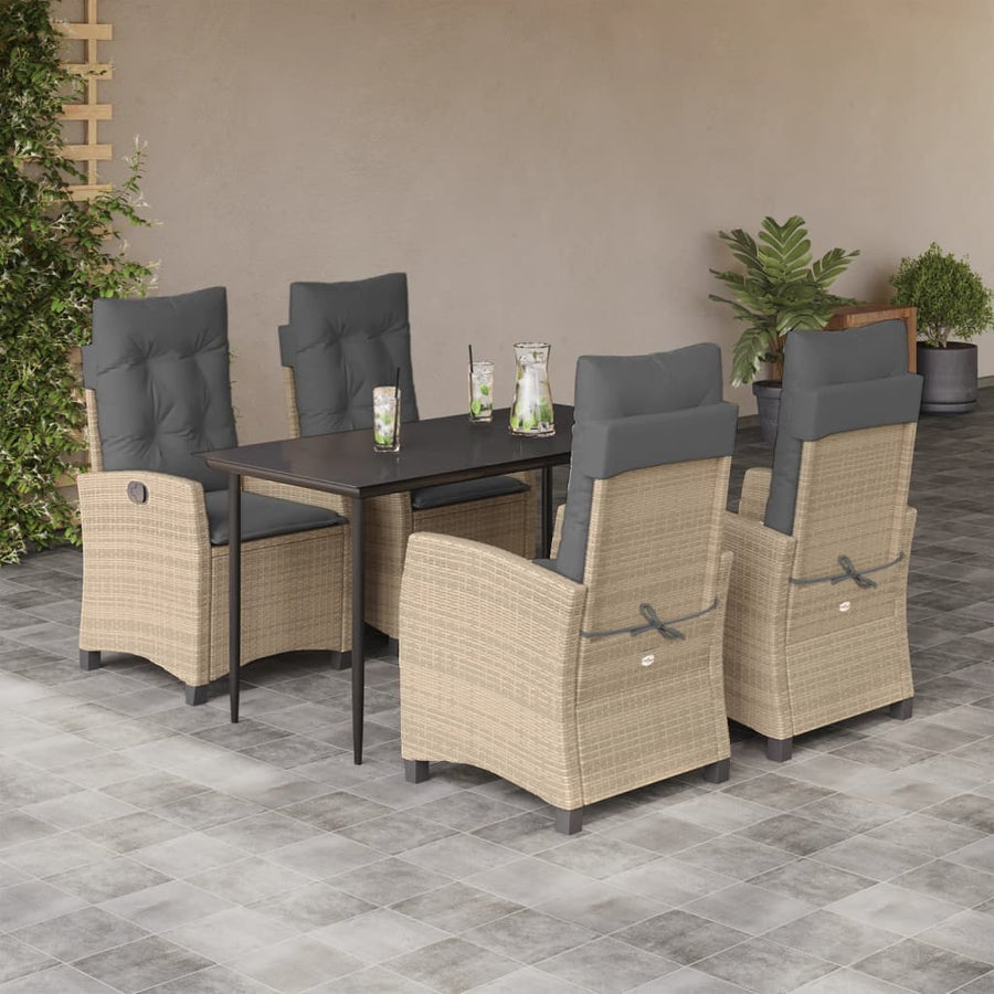 5-Delige Tuinset Met Kussens Poly Rattan Gemengd Beige