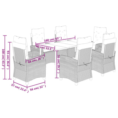 7-Delige Tuinset Met Kussens Poly Rattan Gemengd Beige