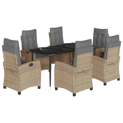 7-delige Tuinset met kussens poly rattan gemengd beige