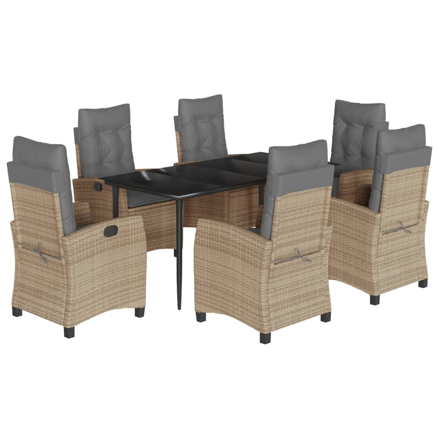 7-delige Tuinset met kussens poly rattan gemengd beige