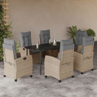 7-piece Garden Dining Set with Cushions Poly Rattan Mixed Beige