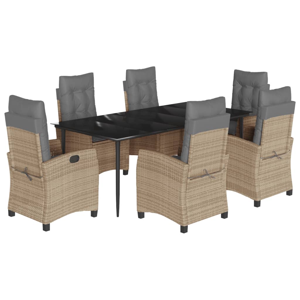 7-Delige Tuinset Met Kussens Poly Rattan Gemengd Beige