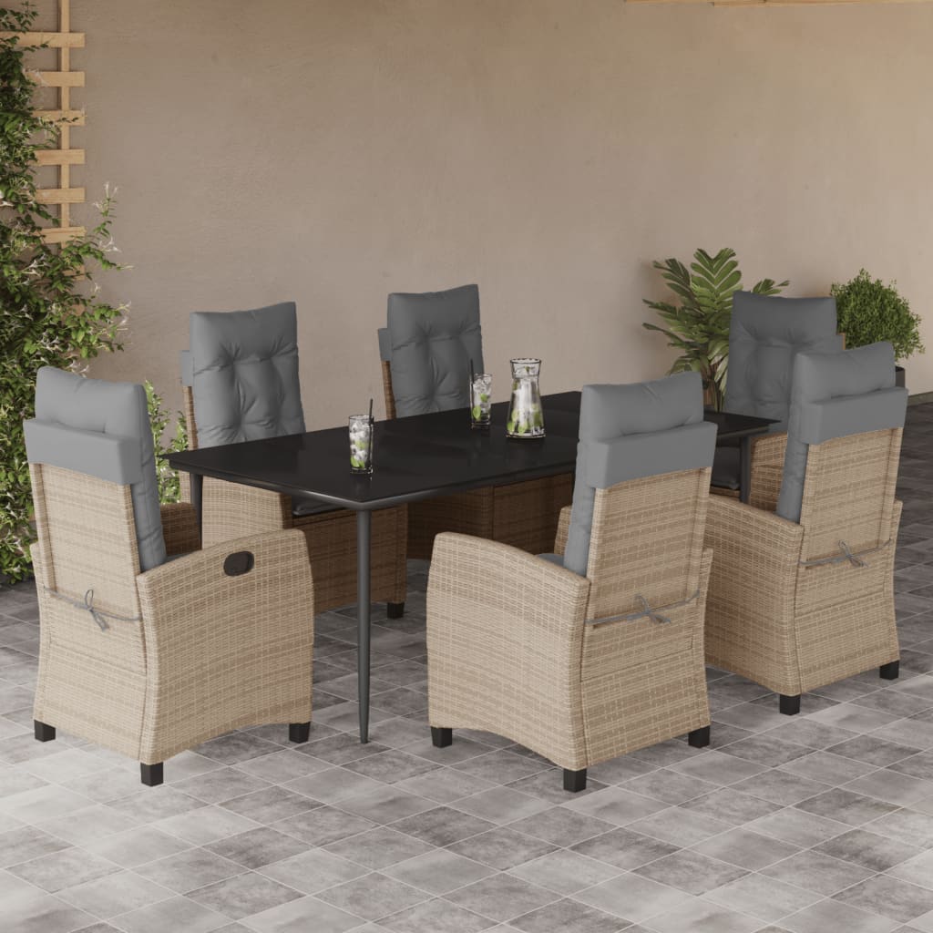 7-Delige Tuinset Met Kussens Poly Rattan Gemengd Beige