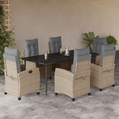 7-Delige Tuinset Met Kussens Poly Rattan Gemengd Beige