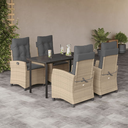 5-Delige Tuinset Met Kussens Poly Rattan Gemengd Beige