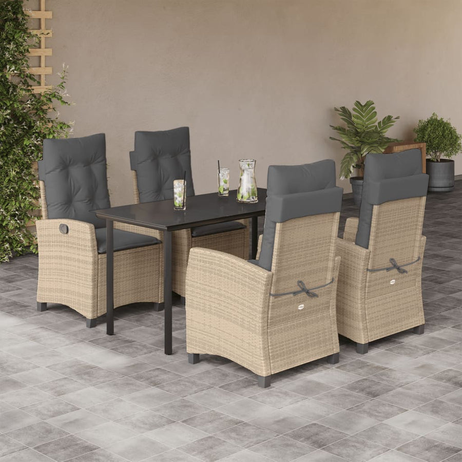 5-Delige Tuinset Met Kussens Poly Rattan Gemengd Beige