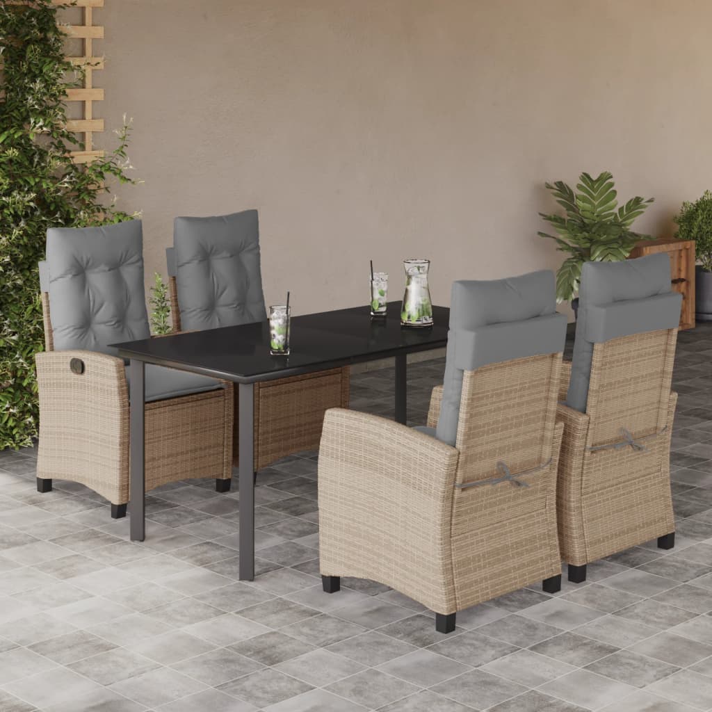 5-Delige Tuinset Met Kussens Poly Rattan Gemengd Beige