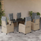 7-piece Garden Dining Set with Cushions Poly Rattan Mixed Beige