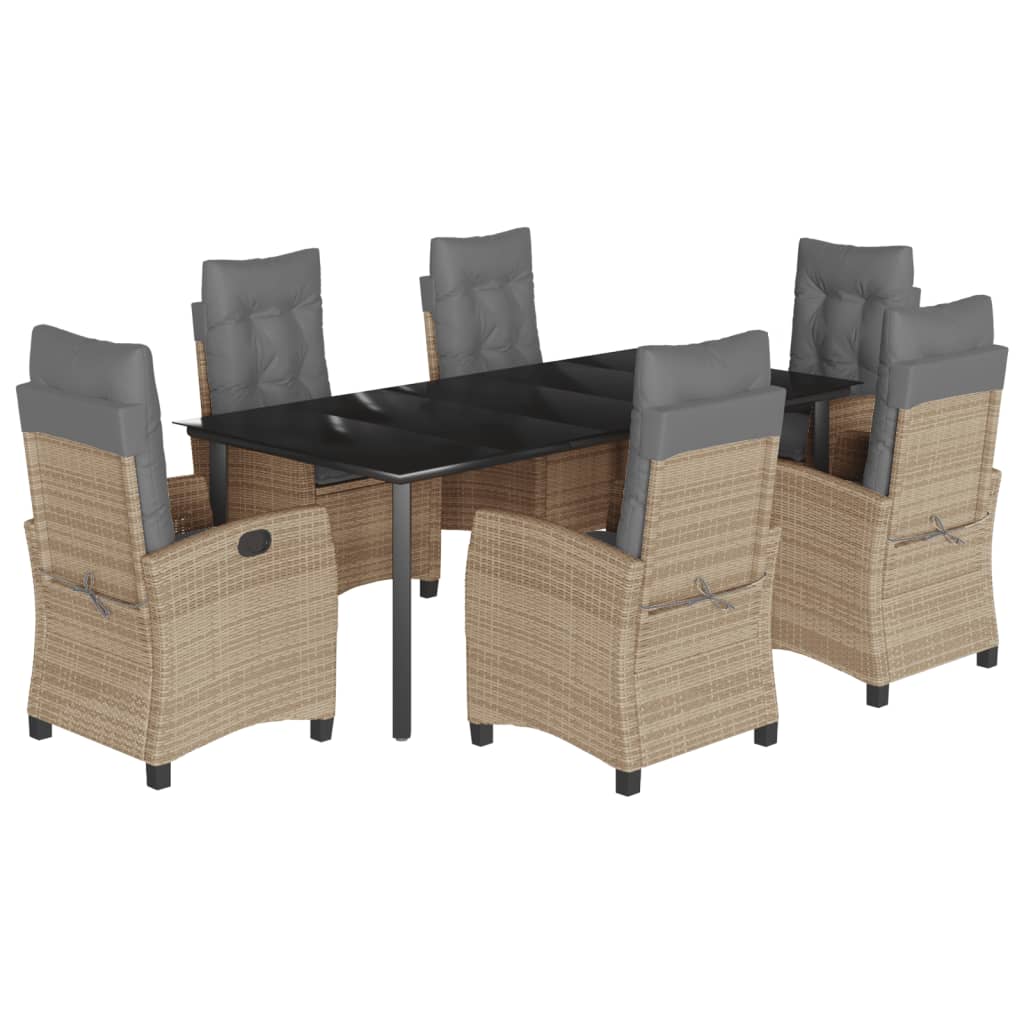 7-Delige Tuinset Met Kussens Poly Rattan Gemengd Beige 6 200 cm tafellengte