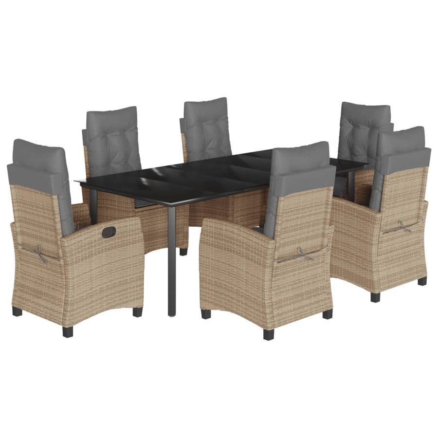 7-Delige Tuinset Met Kussens Poly Rattan Gemengd Beige 6 200 cm tafellengte