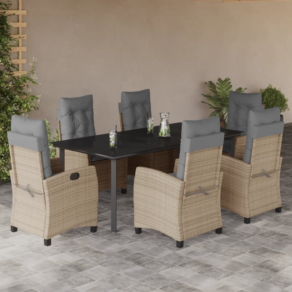 7-Delige Tuinset Met Kussens Poly Rattan Gemengd Beige 6 200 cm tafellengte