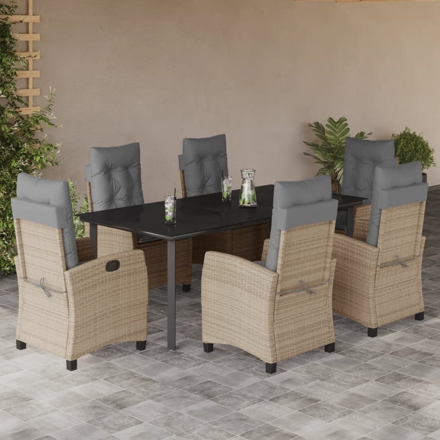 7-Delige Tuinset Met Kussens Poly Rattan Gemengd Beige 6 200 cm tafellengte