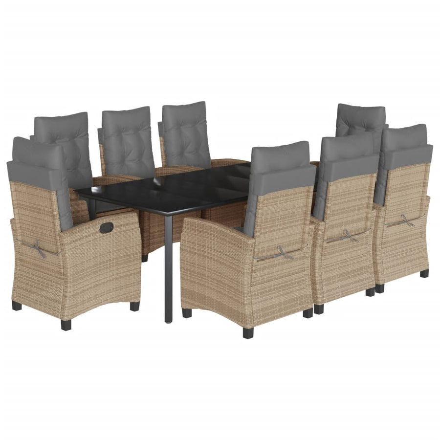 9-Delige Tuinset Met Kussens Poly Rattan Gemengd Beige 8 200 cm tafellengte