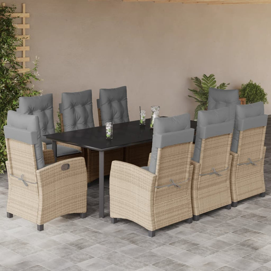 9-Delige Tuinset Met Kussens Poly Rattan Gemengd Beige 8 200 cm tafellengte