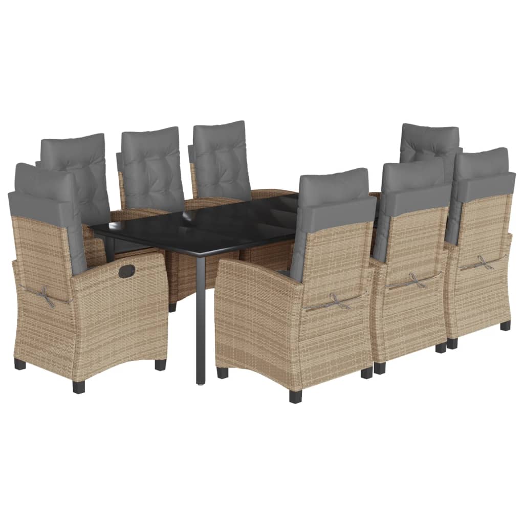 9-Delige Tuinset Met Kussens Poly Rattan Gemengd Beige 8 200 cm tafellengte