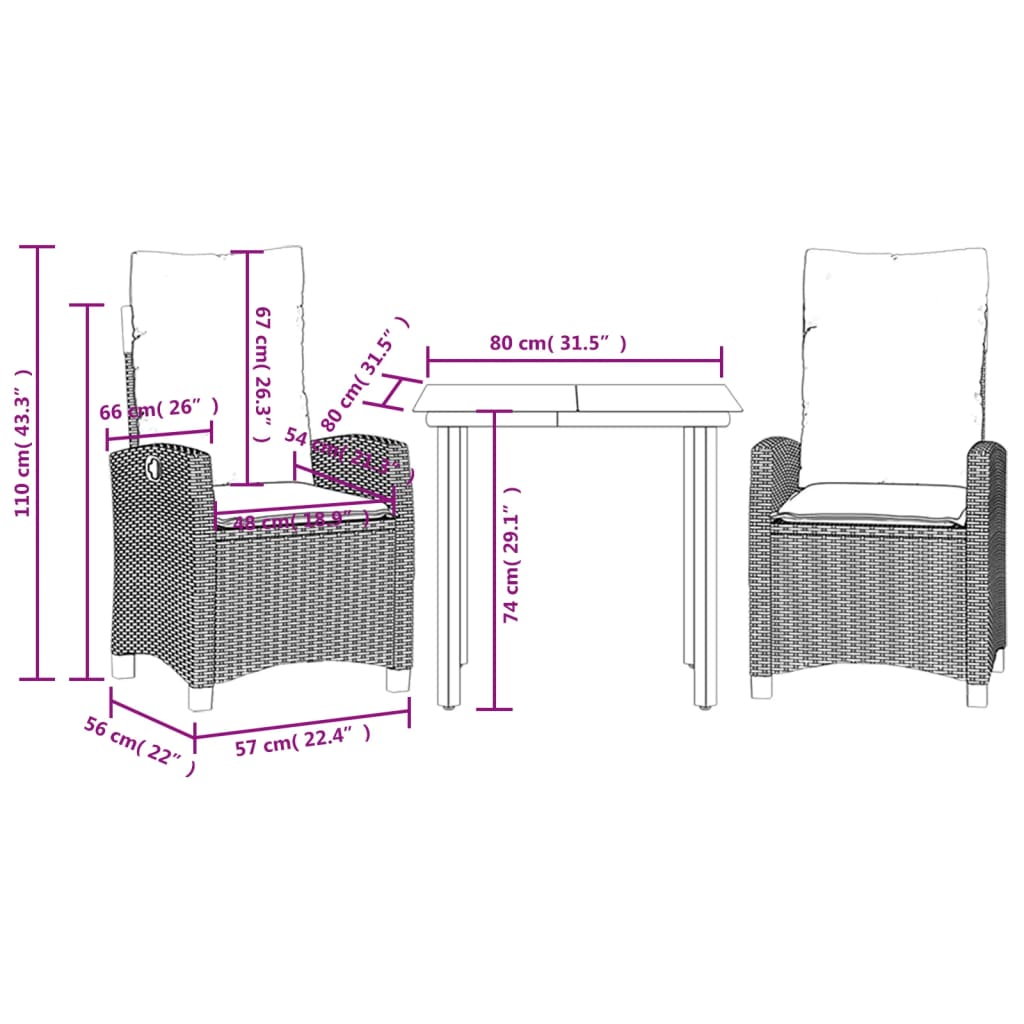 3-Delige Tuinset Met Kussens Poly Rattan Lichtgrijs