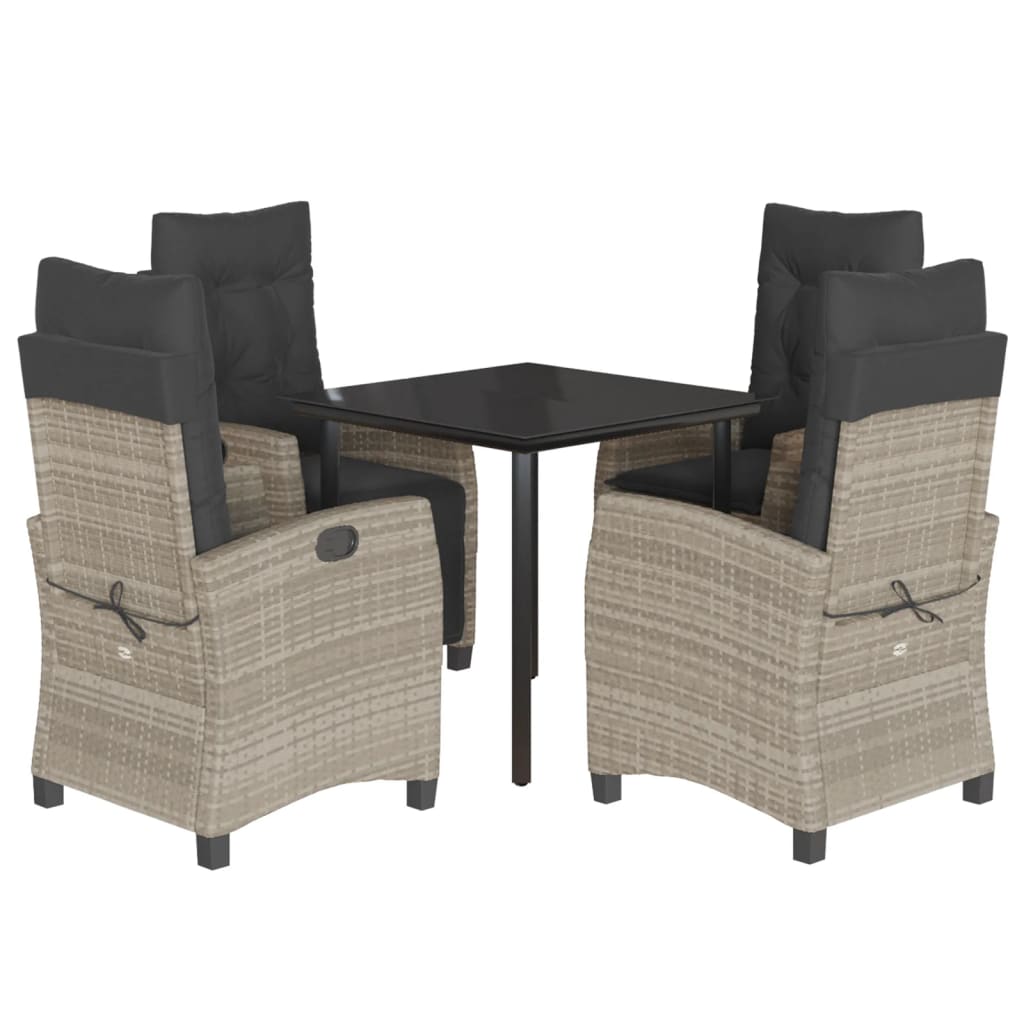 5-Delige Tuinset Met Kussens Poly Rattan Lichtgrijs 4 80 cm tafellengte