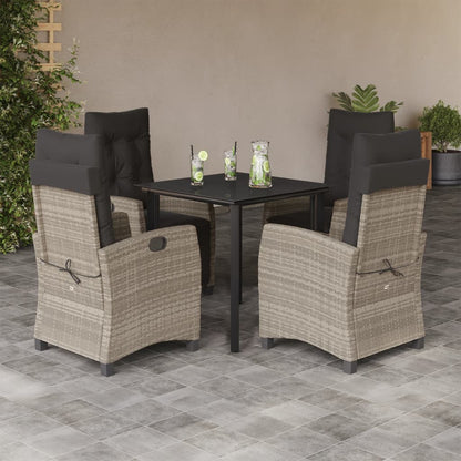 5-Delige Tuinset Met Kussens Poly Rattan Lichtgrijs 4 80 cm tafellengte