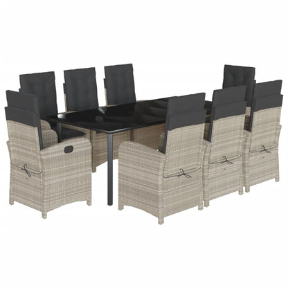 9-Delige Tuinset Met Kussens Poly Rattan Lichtgrijs 8 200 cm tafellengte