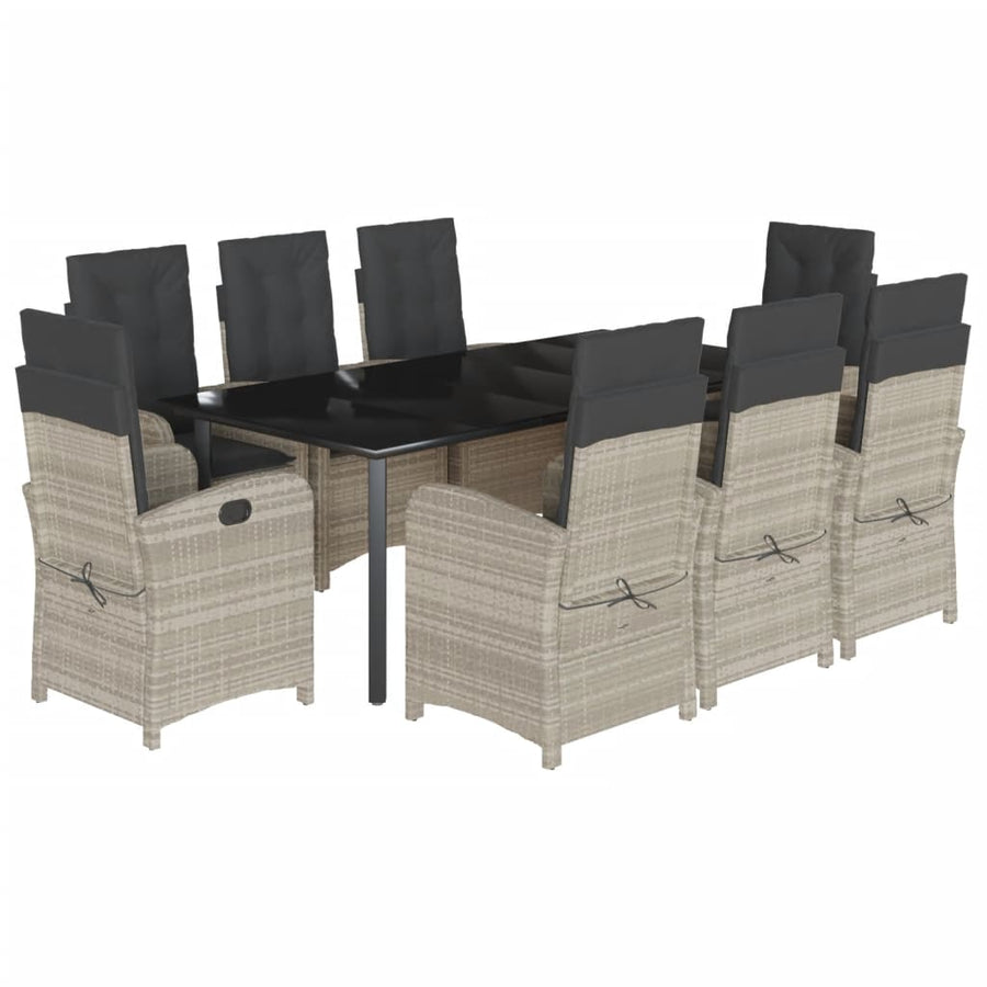9-Delige Tuinset Met Kussens Poly Rattan Lichtgrijs 8 200 cm tafellengte