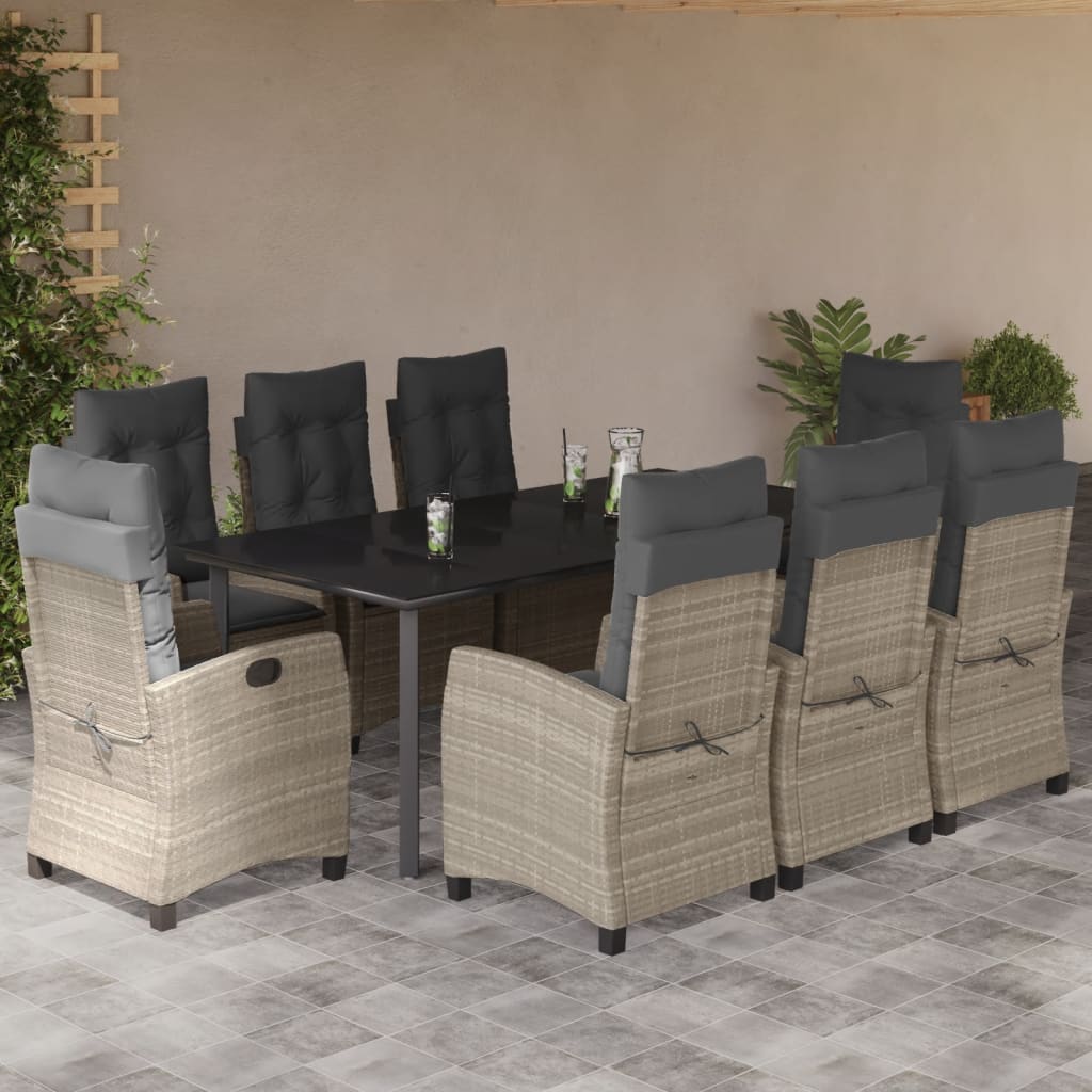 9-Delige Tuinset Met Kussens Poly Rattan Lichtgrijs 8 200 cm tafellengte