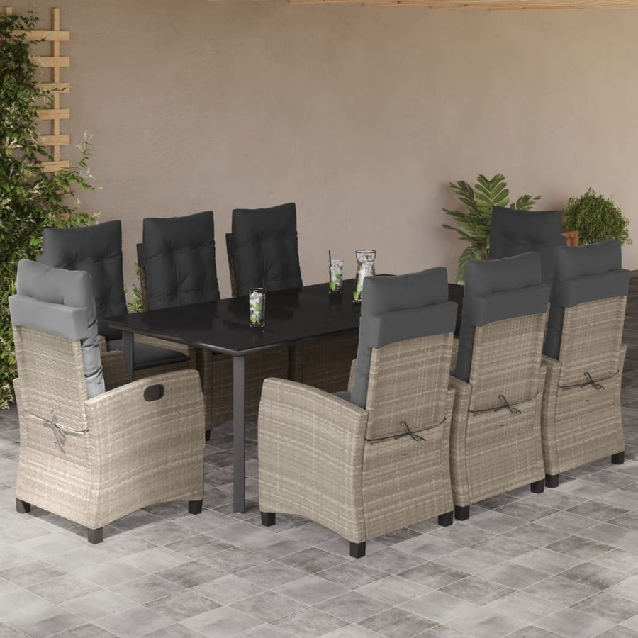 9-Delige Tuinset Met Kussens Poly Rattan Lichtgrijs 8 200 cm tafellengte