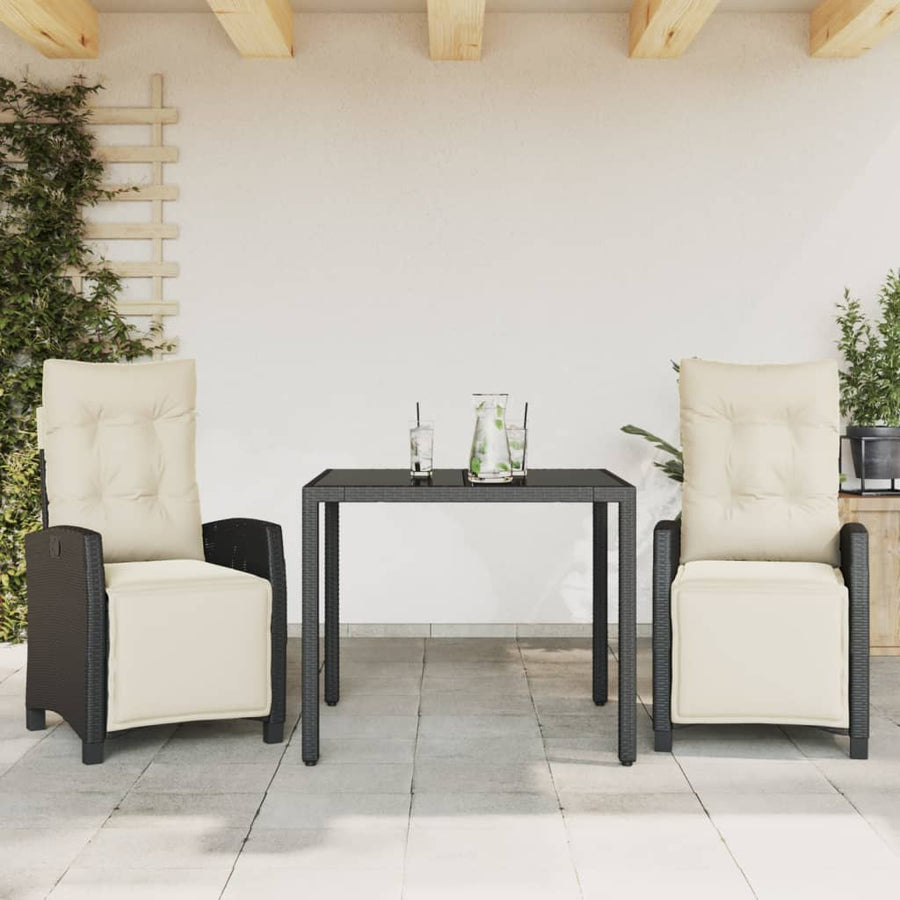 3-Delige Tuinset Met Kussens Poly Rattan 2 90 cm tafellengte Zwart en crème