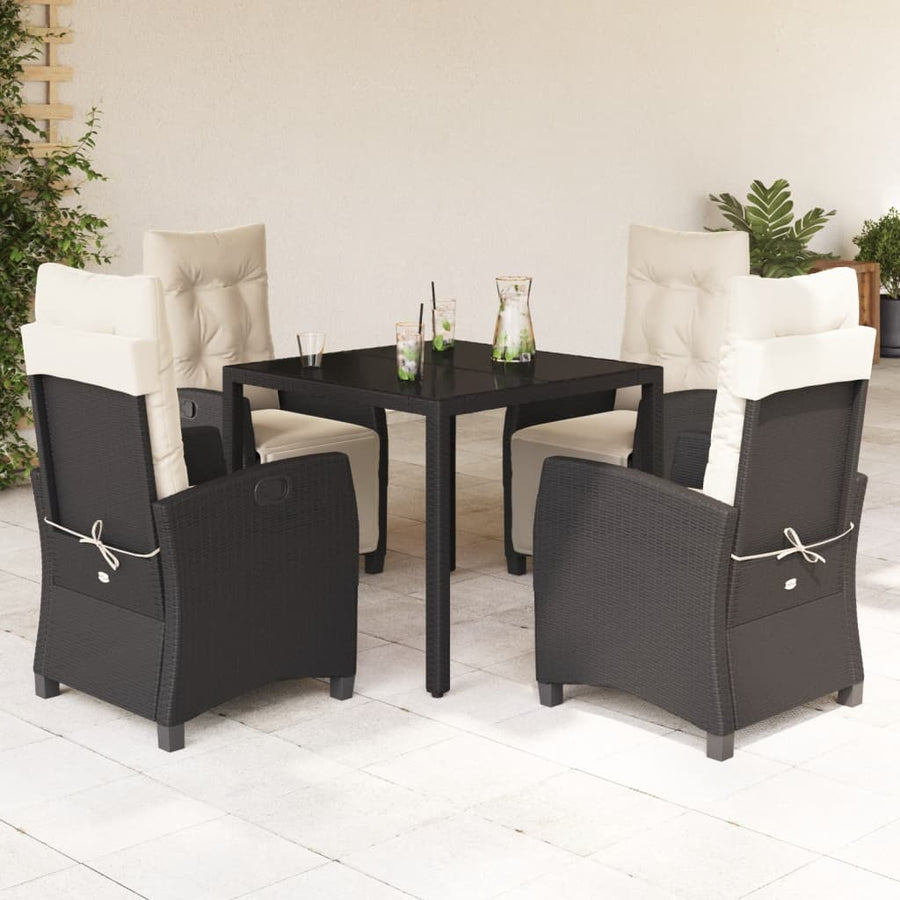 5-Delige Tuinset Met Kussens Poly Rattan 4 90 cm tafellengte Zwart en crème