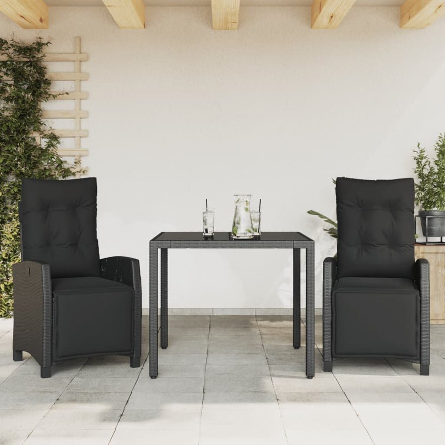 3-Delige Tuinset Met Kussens Poly Rattan 2 90 cm tafellengte Zwart