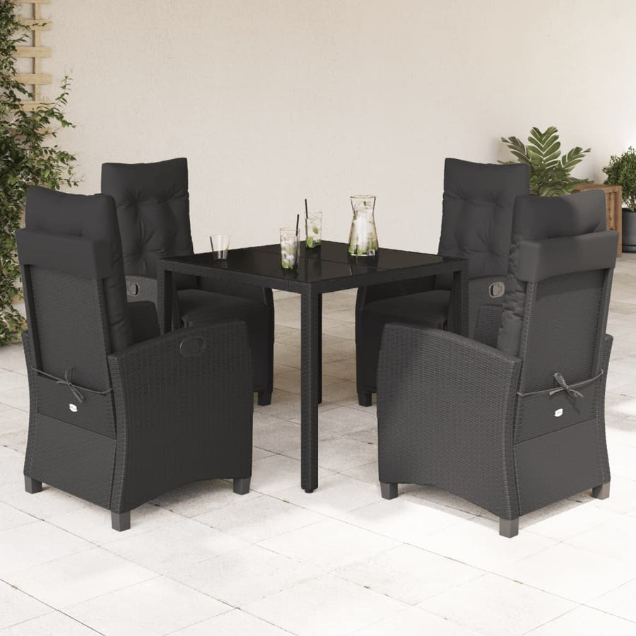 5-Delige Tuinset Met Kussens Poly Rattan 4 90 cm tafellengte Zwart