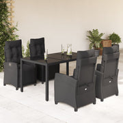 Tuinset 5-delig poly rattan zwart met kussens