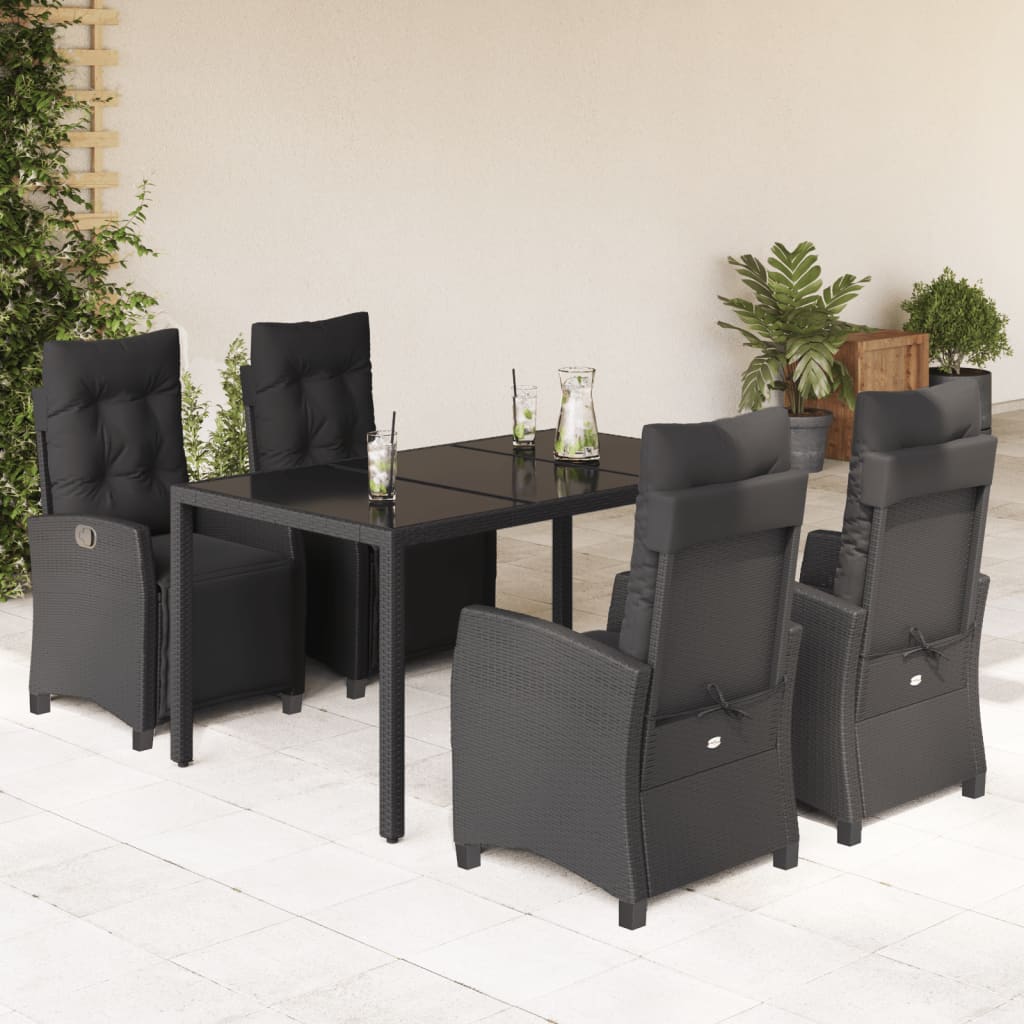5-Delige Tuinset Met Kussens Poly Rattan Zwart