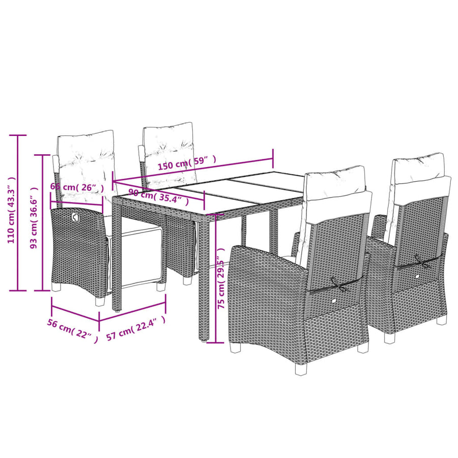 5-Delige Tuinset Met Kussens Poly Rattan Grijs