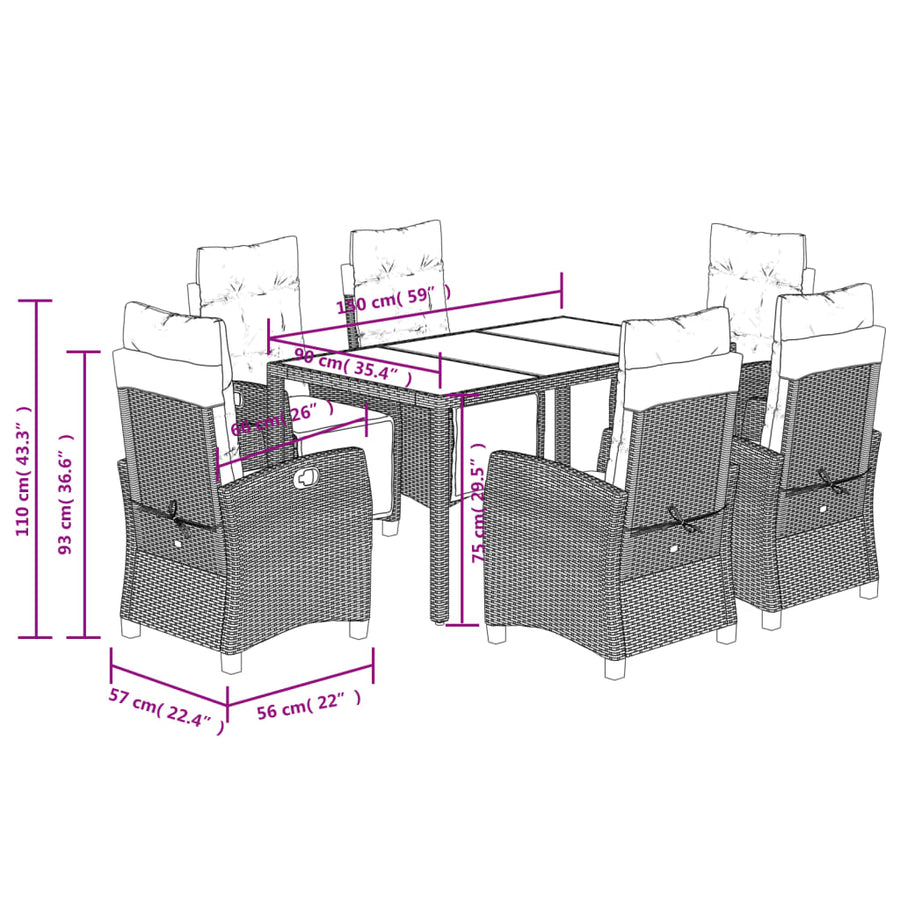 7-Delige Tuinset Met Kussens Poly Rattan Grijs
