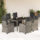 7-Piece Garden Set with Cushions Poly Rattan Grey
